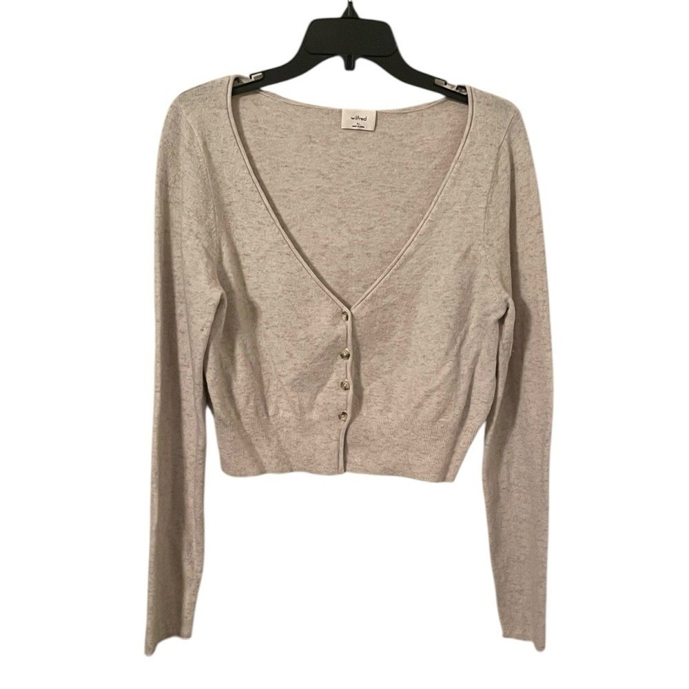 Wilfred Aritzia Women's Santorini Heather Cream V-Neck Sweater‎ Cardigan Size XL